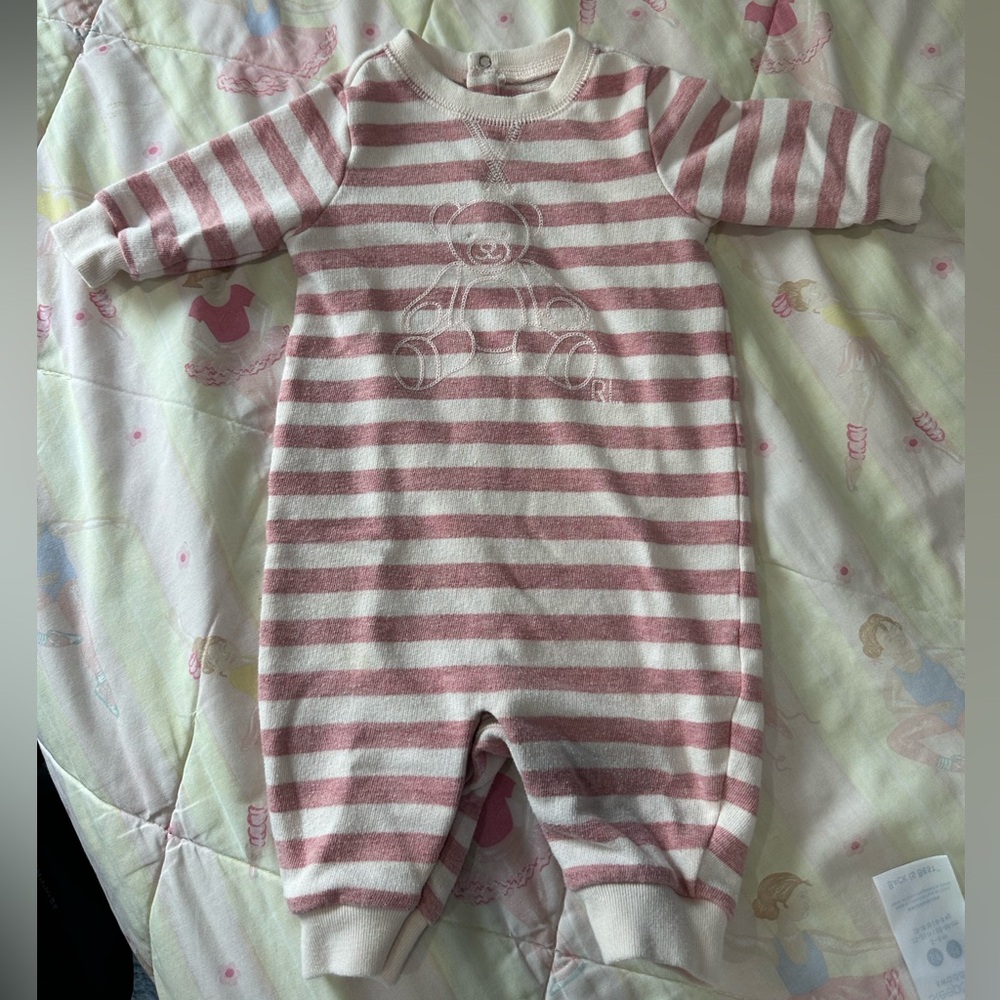 Ralph Lauren girls Striped Pink and White Teddy One-Piece for Kids 3m
